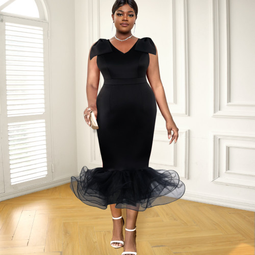 AM030318 Cross-border new V-neck sleeveless bow dress Designer gauze dress dress
