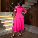 AM041022 Cross-border European and American temperament banquet dresses Lace patchwork ruffled A-line dresses