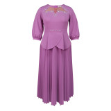 AM040628 Cross-border plus-size lotus swing fake two dresses Fashion see-through collar party dress