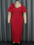 AM040704 new bow ruffled lace dress cross-border fashion banquet dress dresses