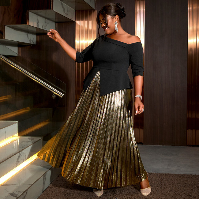 AM041023SET Party set Sexy split top luxury pleated skirt two-piece two-piece