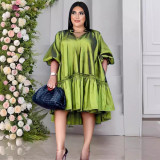 Short sleeve big size fat sister plus 4XL stand collar loose dress loose dress