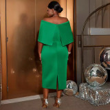 AM030915 new cross-border Christmas green women's dress gala shawl sleeve high-waisted dresses