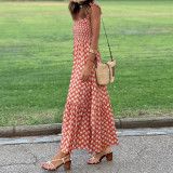 2025 Cross-border summer women's elegant print elastic strap skirt holiday style French floral halter long dress