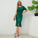 Amazon new women's 2025 Europe and the United States new retro sequin fringe dress skirt sexy party gown
