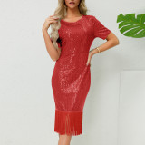 Amazon new women's 2025 Europe and the United States new retro sequin fringe dress skirt sexy party gown
