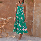 2025 summer dress sexy halter dress Bohemian printed long skirt women cross-border Europe and the United States Amazon