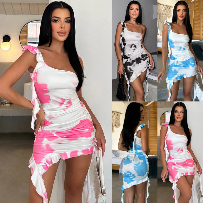 tie-dye printed dress 2025 summer new sexy hip skirt Europe and the United States foreign trade women's explosion