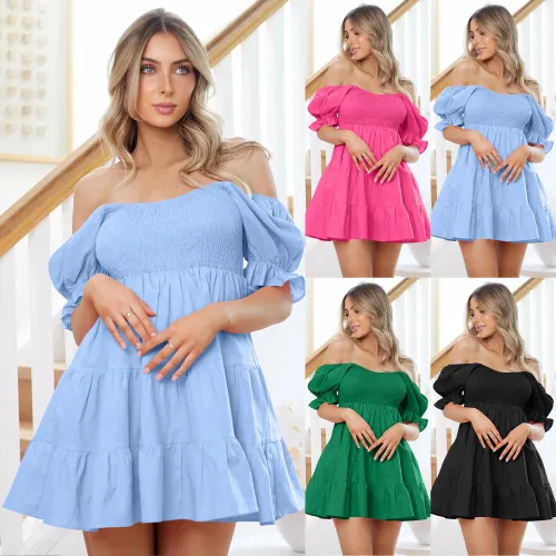 Europe and the United States sexy foreign trade flounces cake skirt slim temperament lantern sleeve short dress women's new style