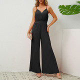 Amazon Europe and the United States cross-border fashion women's burst V-neck suspender pleated jumpsuit