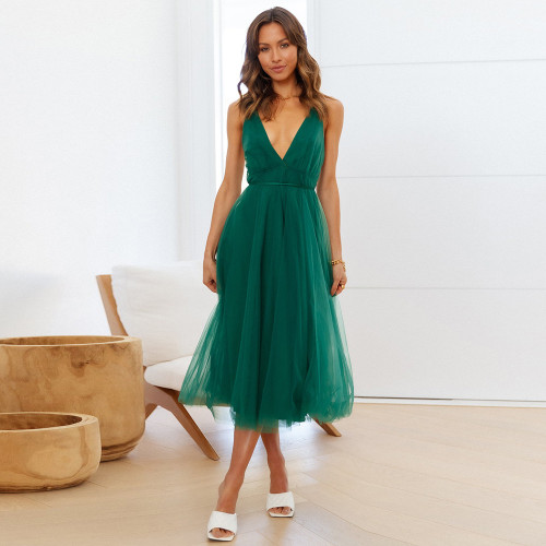 summer new halter dress Europe and the United States foreign trade sexy gauze flowing dress dress bridesmaid dress
