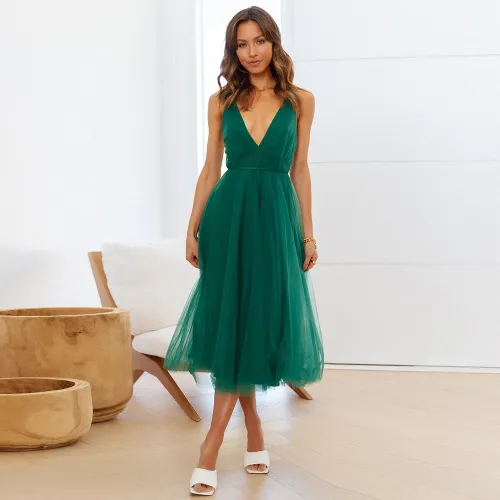summer new halter dress Europe and the United States foreign trade sexy gauze flowing dress dress bridesmaid dress
