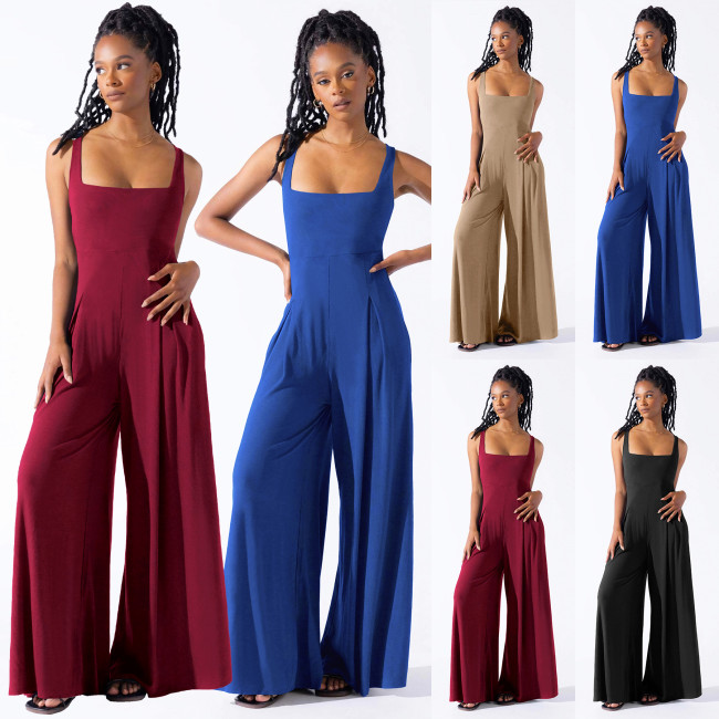 Fashion casual knitted sexy suspender wide-leg jumpsuit 2025 new cross-border summer Amazon European and American women's wear