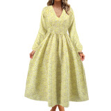 spring and summer new women's wear French V-neck long sleeve printed chiffon dress cross-border foreign trade burst wholesale