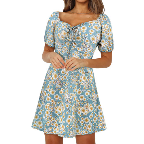 Europe and the United States cross-border foreign trade spring new sexy short slim-fit lantern sleeve floral skirt ladies casual skirt