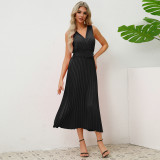 Europe and the United States cross-border women's new sexy slim-fit temperament V-neck pleated belt dress Amazon dress skirt
