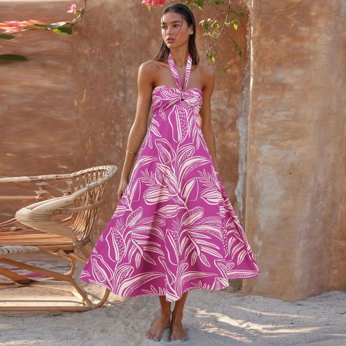 2025 summer dress sexy halter dress Bohemian printed long skirt women cross-border Europe and the United States Amazon