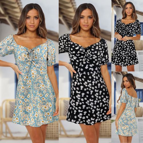 Europe and the United States cross-border foreign trade spring new sexy short slim-fit lantern sleeve floral skirt ladies casual skirt