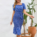 Europe and the United States foreign trade women's sexy package hip floral skirt 2025 summer skinny ruffled temperament dress