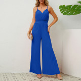 Amazon Europe and the United States cross-border fashion women's burst V-neck suspender pleated jumpsuit
