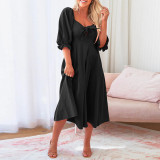 Europe and the United States cross-border women's spring and summer new sexy elegant slim temperament lantern sleeve dress in the long skirt