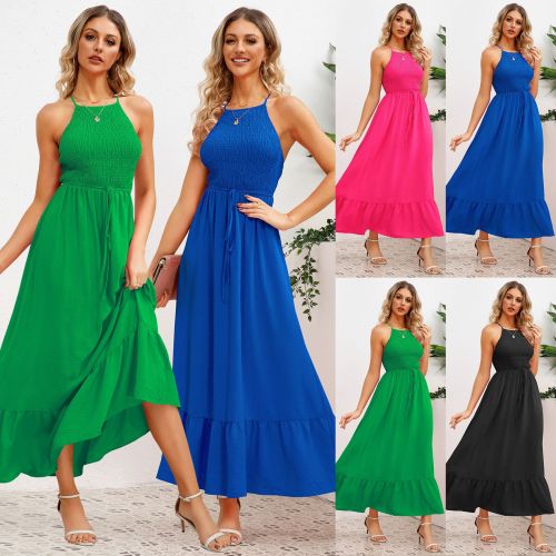 Amazon explosive summer temperament fashion sexy halter beach dress skirt foreign trade women's dress