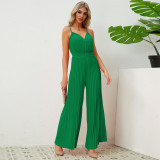 Amazon Europe and the United States cross-border fashion women's burst V-neck suspender pleated jumpsuit