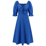 Europe and the United States cross-border women's spring and summer new sexy elegant slim temperament lantern sleeve dress in the long skirt