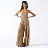 Fashion casual knitted sexy suspender wide-leg jumpsuit 2025 new cross-border summer Amazon European and American women's wear