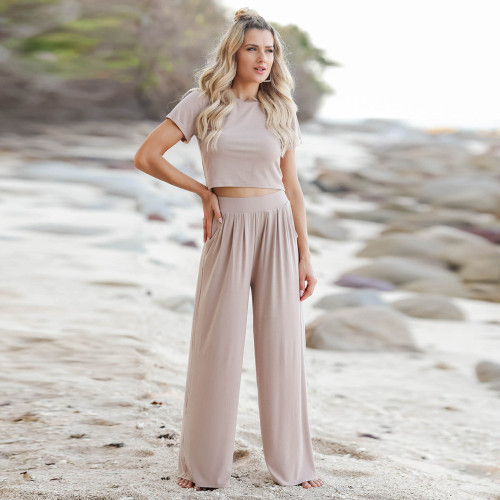 Fashion leisure suit 2025 spring and summer new short-sleeved T-shirt + trousers two-piece set foreign trade plus-size women's wear