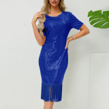 Amazon new women's 2025 Europe and the United States new retro sequin fringe dress skirt sexy party gown