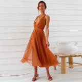 summer new halter dress Europe and the United States foreign trade sexy gauze flowing dress dress bridesmaid dress