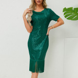 Amazon new women's 2025 Europe and the United States new retro sequin fringe dress skirt sexy party gown