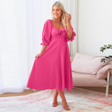 Europe and the United States cross-border women's spring and summer new sexy elegant slim temperament lantern sleeve dress in the long skirt