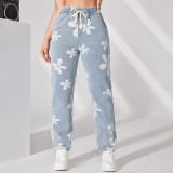 2025 Cross-border Amazon hot pants women's retro loose wide-leg street elastic mid-waist jeans and pants