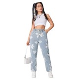 2025 Cross-border Amazon hot pants women's retro loose wide-leg street elastic mid-waist jeans and pants