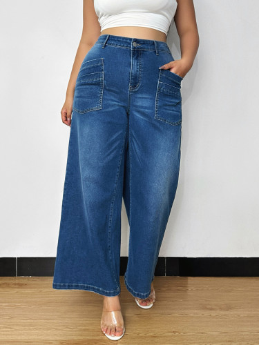 High waist wide leg culottes jeans women's new spring dark blue loose big leg flared floor skirt pants