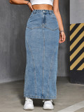 Amazon cross-border retro split denim skirt women 2025 summer European and American style high-waisted slimming fishtail skirt