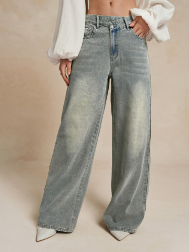 Foreign trade jeans cross-border wholesale European and American style women's retro loose wide-leg street mid-waist jeans and pants