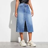 European and American style foreign trade cross-border Aliexpress classic retro texture before slit irregular lines denim skirt denim