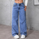 Amazon cross-border hot selling jeans women sweet hot wind high-waisted straight pants loose casual pants cross-border explosion