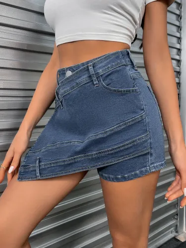Amazon foreign trade American retro Spice irregular denim shorts women's hip hot pants summer high-waisted culottes