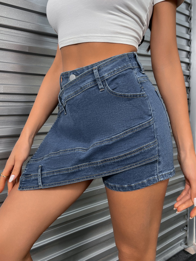Amazon foreign trade American retro Spice irregular denim shorts women's hip hot pants summer high-waisted culottes