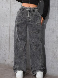 American retro leopard print machete tooling jeans women spring autumn 2025 new loose thin wide leg long pants