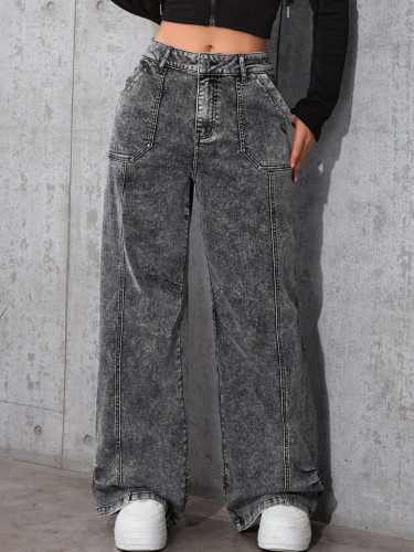 American retro leopard print machete tooling jeans women spring autumn 2025 new loose thin wide leg long pants