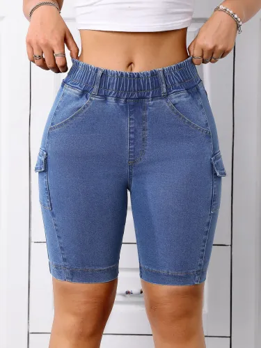 Foreign trade cross-border Aliexpress denim shorts women 2025 summer new high-waisted straight leg European and American style casual three-quarter pants