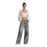 Foreign trade jeans cross-border wholesale European and American style women's retro loose wide-leg street mid-waist jeans and pants