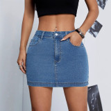 Cross-border European version of large size high waist elastic sexy package hip sports spring summer denim short skirt slimming half skirt female wholesale