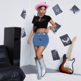 Cross-border European version of large size high waist elastic sexy package hip sports spring summer denim short skirt slimming half skirt female wholesale