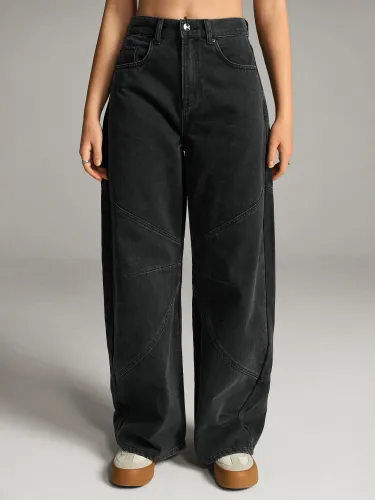 Cross-border American High street trend design sense patchwork jeans women's loose straight wash retro wide-leg jeans